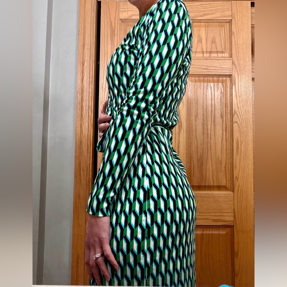 Diane Von Furstenberg for Target Green Patterned Long Sleeve Dress - Picture 2 of 3